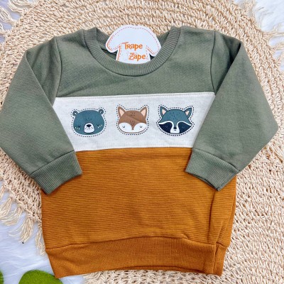 Conj. Casaco Bichinhos da Floresta e Calça de Moletom - Verde e Ferrugem